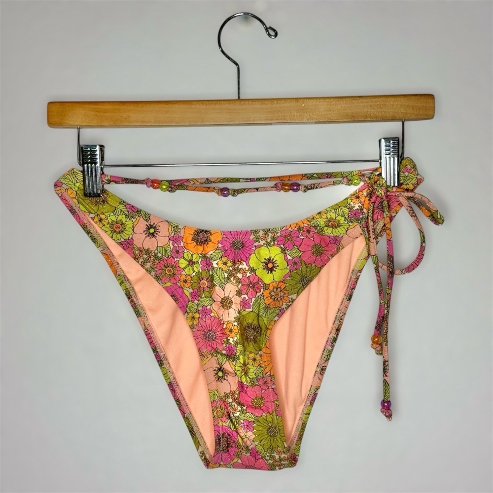 Wild Fable Shimmery Glittery Floral Bikini Bottoms with Side Ties Size Small